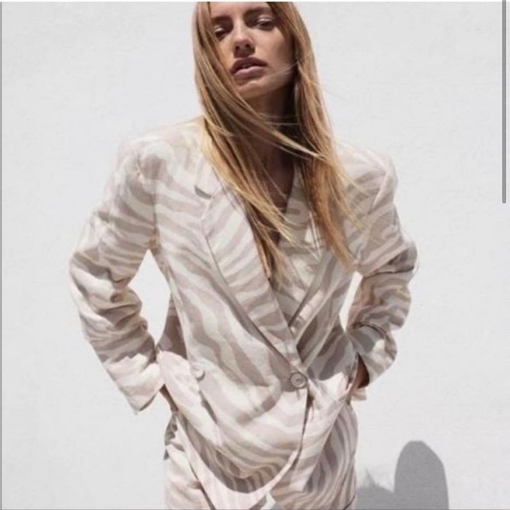 NWOT Anine Bing Kaia Blazer In Sand Zebra - Picture 3 of 5
